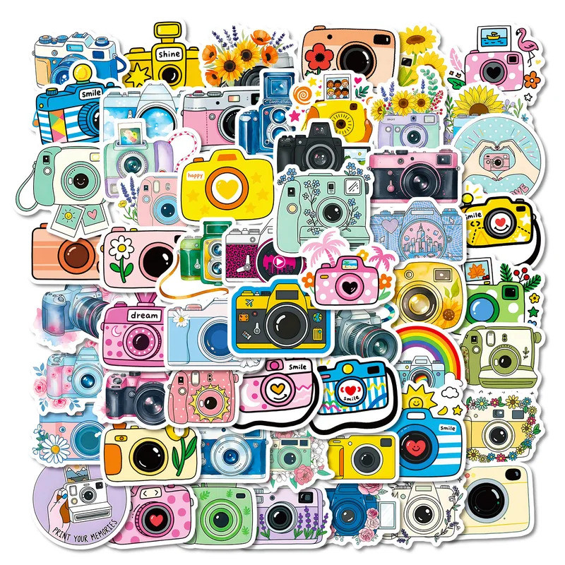 56PCS New Photography Cartoon Sticker Creative Camera Cartoon Decal Luggage Phone Guitar Fridge Wate
