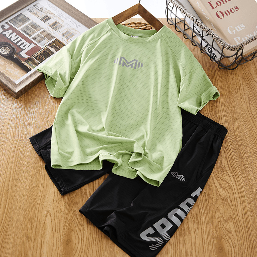 COD 2026 เสื้อผ้าผ้า Grassman Boys Summer Quick-Drying Clothes Medium Large Children Ice Silk Short-