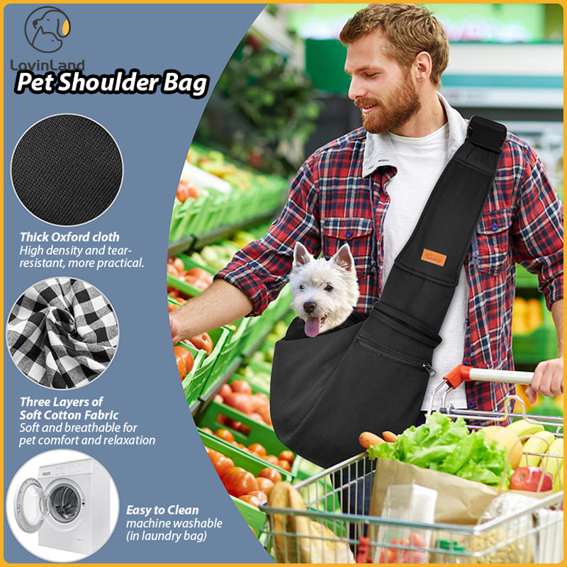 Lovinland Dog Carrier Reversible Puppy Carrier กระเป๋าพร้อมกระเป๋าเก็บ Hand-Free Dog Sling Carrier ก