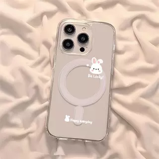 เคสโทรศัพท์กระต่ายขาวกระพริบ สำหรับ ใสและโปร่งใส แม่เหล็ก Ins เข้ากันได้กับ for iPhone 11 13 17 12 13 14 15 16Plus