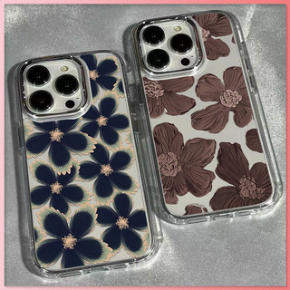 เคสโทรศัพท์ลายดอกไม้สีดำ เหมาะสำหรับ iPhone 16 11 12 13 14 15 Pro Max XR XS Max 7 8 Plus วัสดุโลหะคุณภาพสูง ทนทานต่อการต