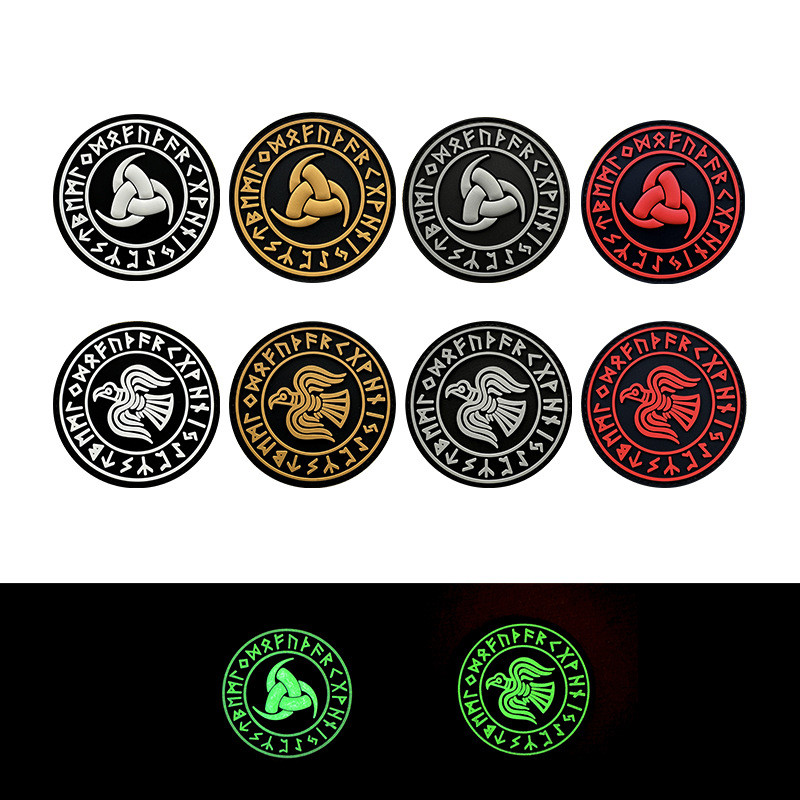 Luminous Badge Nordic Jing vking เข็มทิศยางป้าย PVC Morale Armband Velcro Badge 0122hw