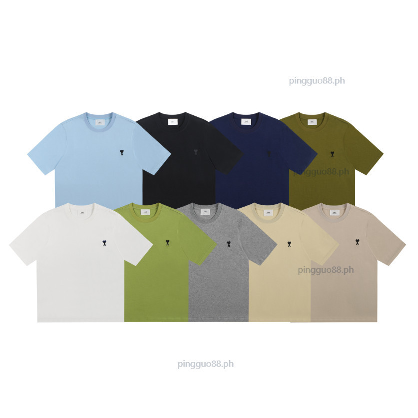 สไตล์ใหม่ปักหัวใจสีดําขนาดเล็กผ้าฝ้ายแท้แขนสั้นเสื้อยืดผู้ชายผู้หญิง ชม.