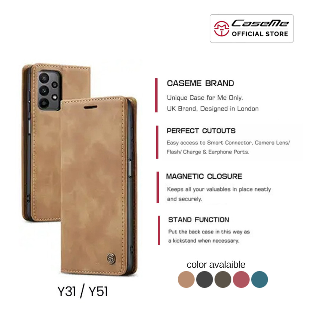 Caseme Vivo Y16 Y31 Y51 Y35 4G 5G Casing Flip Cover Leather Wallet
