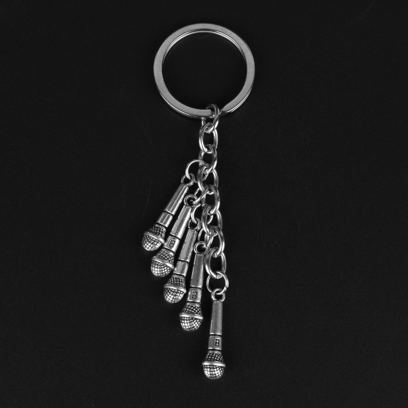 Spot Goods#Creative Microphone Metal Keychain Car Keychain Bag Pendant In Stock0118hw