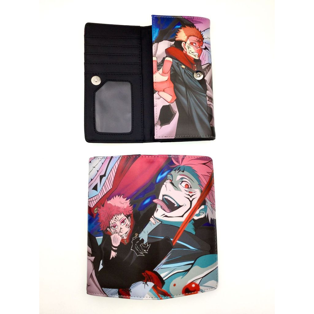 กระเป๋าใส่เหรียญ QUBJ กระเป๋าสตางค์ PU Spell Fighting Gojo Go Long Wallet
