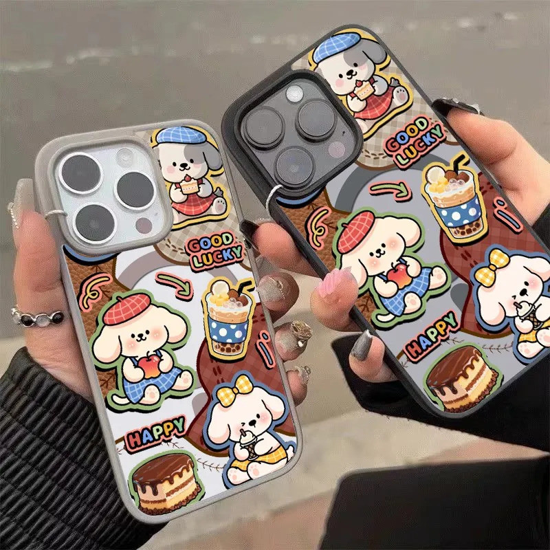 ชาร์จแม่เหล็กเคสโทรศัพท์น่ารักขนมลูกสุนัขเหมาะสําหรับiPhone 15ProMax 13ProMaxโปร่งใส16PROMAX Creativ