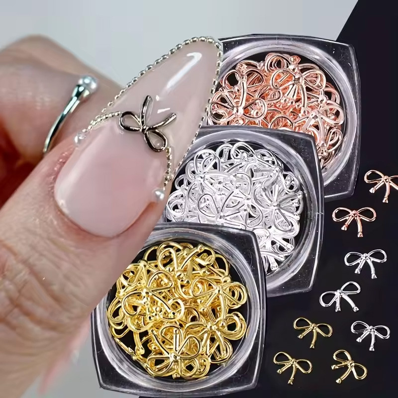 UR SUGAR 20 ชิ้น/กล่อง Bowknot Nail Art เครื่องประดับเล็บน่ารักสําหรับผู้หญิงสาว DIY อุปกรณ์ตกแต่งเล็บ