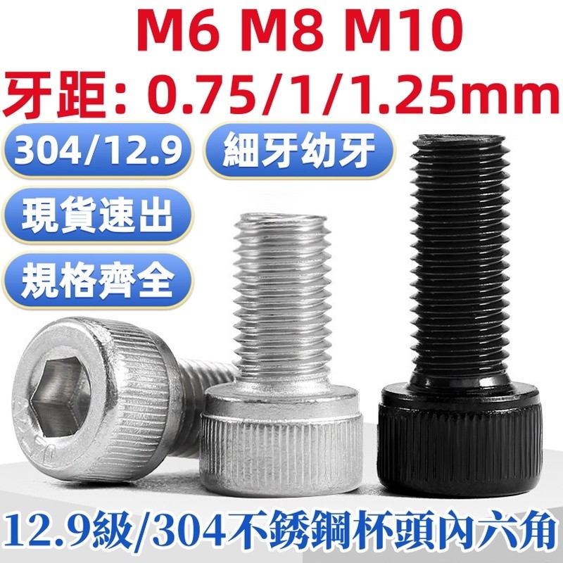 ((M6-M10) เกรด 12.9/304 วัสดุสแตนเลส Fine Thread Cup Head Hexagon Socket Screw Young Thread หัวทรงกร