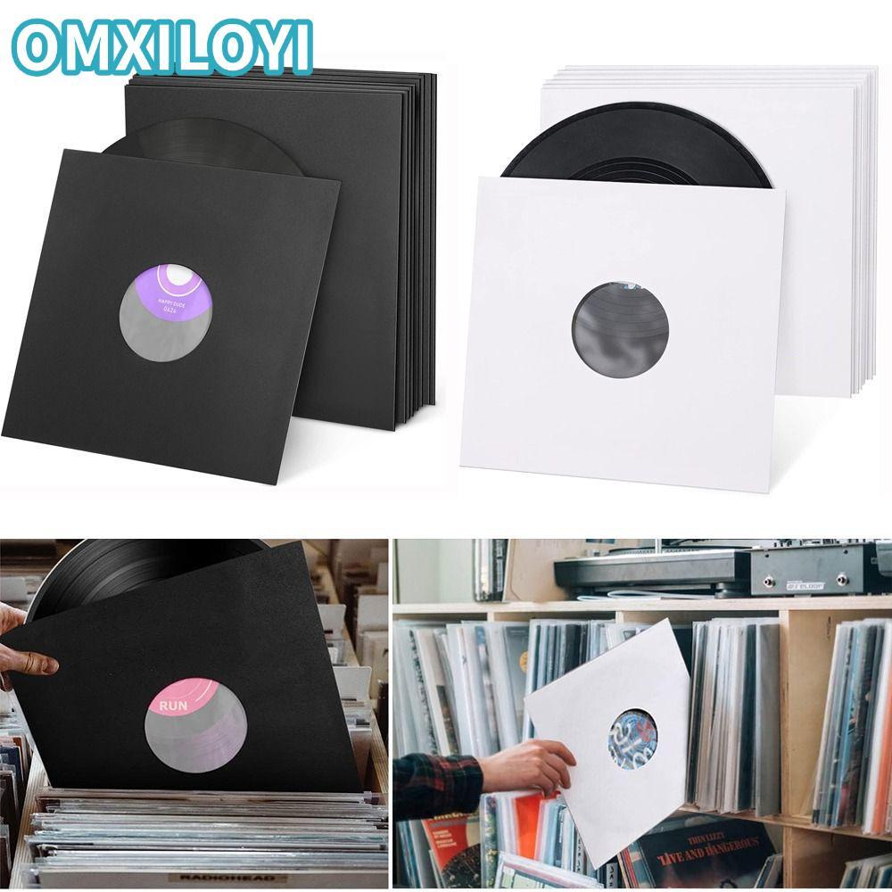 OMXILOYI LP Record Cover, Black White 7/10/12inch Vinyl Record Sleeve, Paper & Poly Lined Record Pro