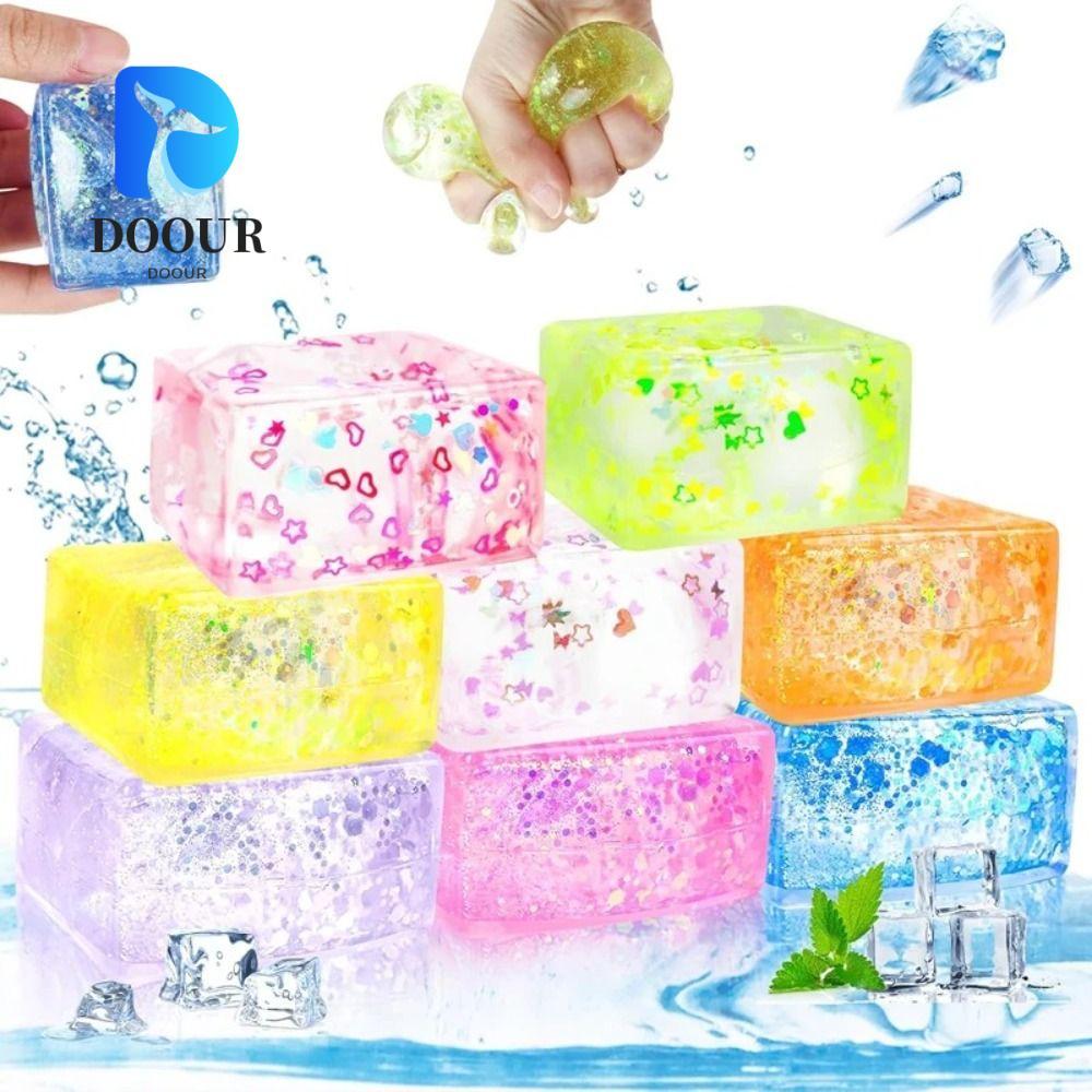 DOOUR Glitter Squishy Cube, Soft Texture Malt Sugar Gel Ice Cube, Creative Slow Rise Decompression S