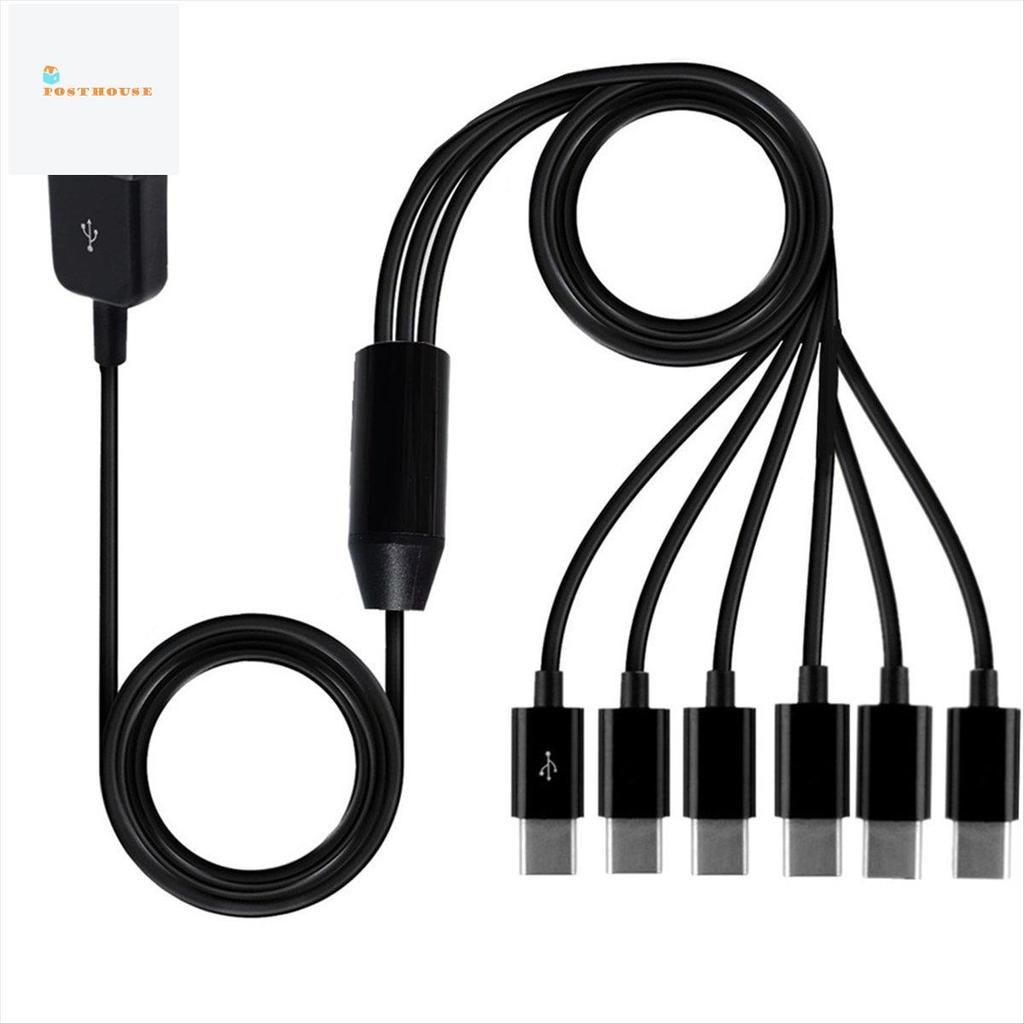 [posthouse]1 ชิ้น 6-In-1 USB Type C Splitter Cable C Data Transmission Charing Cable 1.5 ม. ABS สําหรับแท็บเล็ตโทรศัพท์