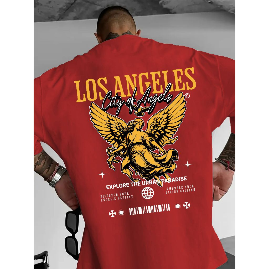 ReadystockAngel Sculpture พิมพ์ผู้ชายส่วนบุคคลผ้าฝ้าย 100% ฟิตเนสและ Iron Rolling กีฬาเสื้อยืดแขนสั้