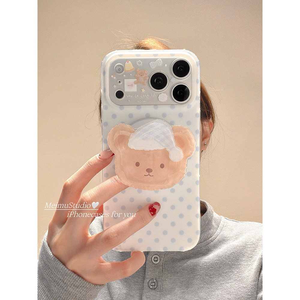Ins Simple Polka Dot Bear Bracket Samsung s25fe เคสโทรศัพท์ s25 s23ultra Bracket s21+/ s24/a55/a15 Creative Shock-proof a16/a56/a33 Hard Case a05s/a34 รวมทุกอย่าง a53 ราคา ถูกที่สุด ดีลบีเคเค