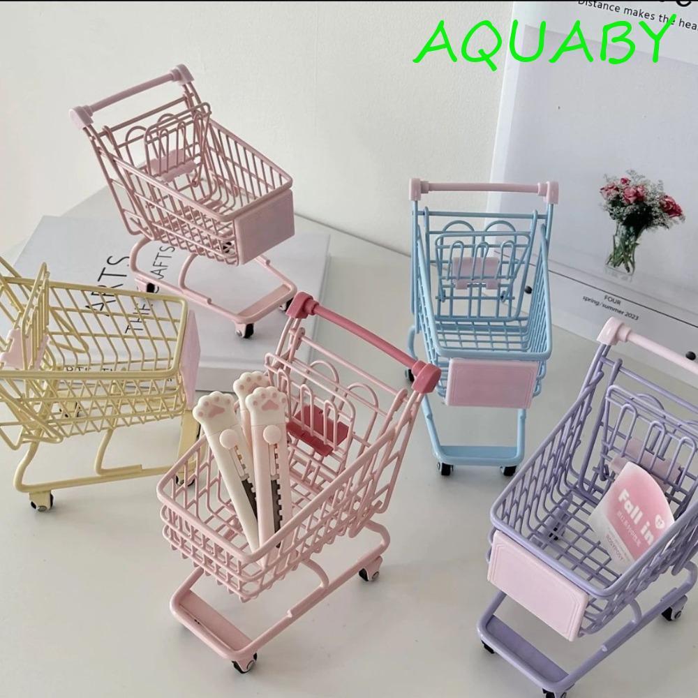 AQUABY Mini Storage Basket, Metal Hollow Shopping Cart Storage, Portable Grocery Cart Model Jewelry 