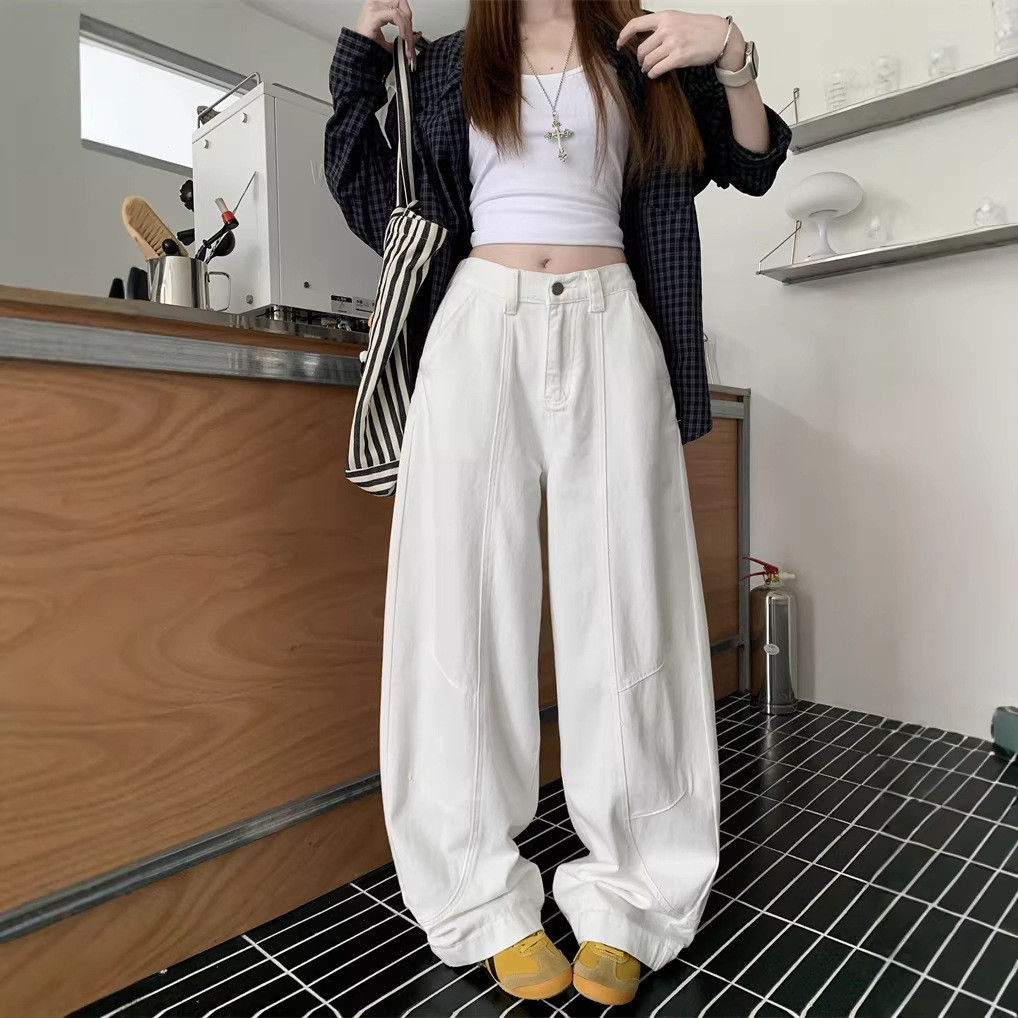 早春季复古镰裤设计感工装牛仔裤女高腰宽松直筒阔腿长裤Early Spring Retro Sickle Pants Design Sense Workwear Denim benyishi74.my2