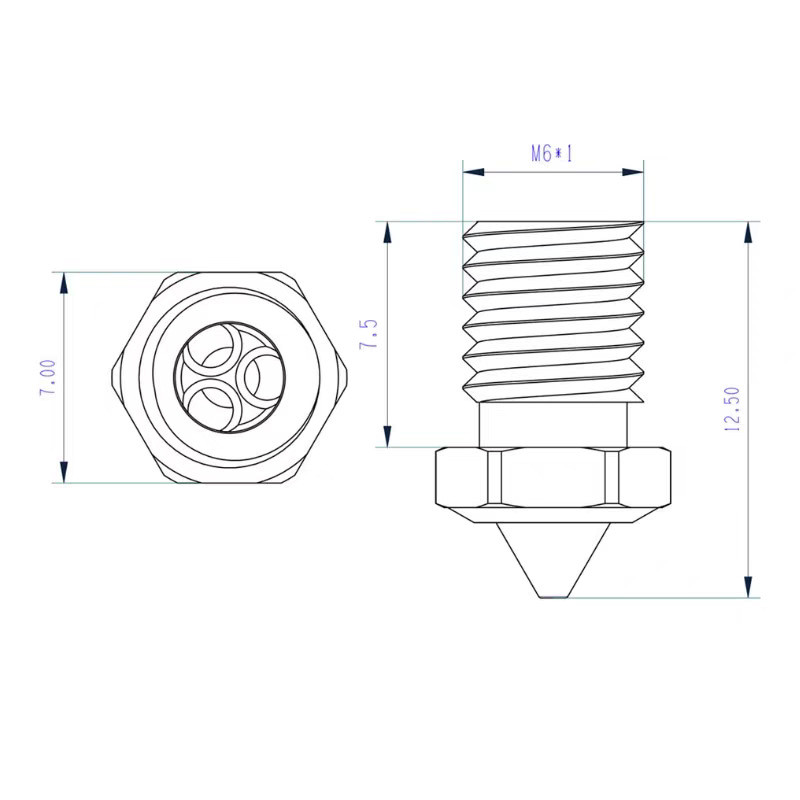 3D อุปกรณ์เสริมเครื่องพิมพ์ E3D V6 หัวฉีดเหล็กชุบแข็ง CHT หัวฉีดไหลสูงหัวฉีดทนต่อการสึกหรอคุณภาพสูง 