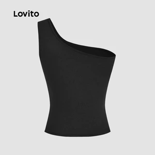 Lovito เสื้อแคชชวลทรงหลวม คอคล้องคอแบบไม่มีดีไซน์ สำหรับผู้หญิง เกาหลี อินเทรนด์ L125AD127
