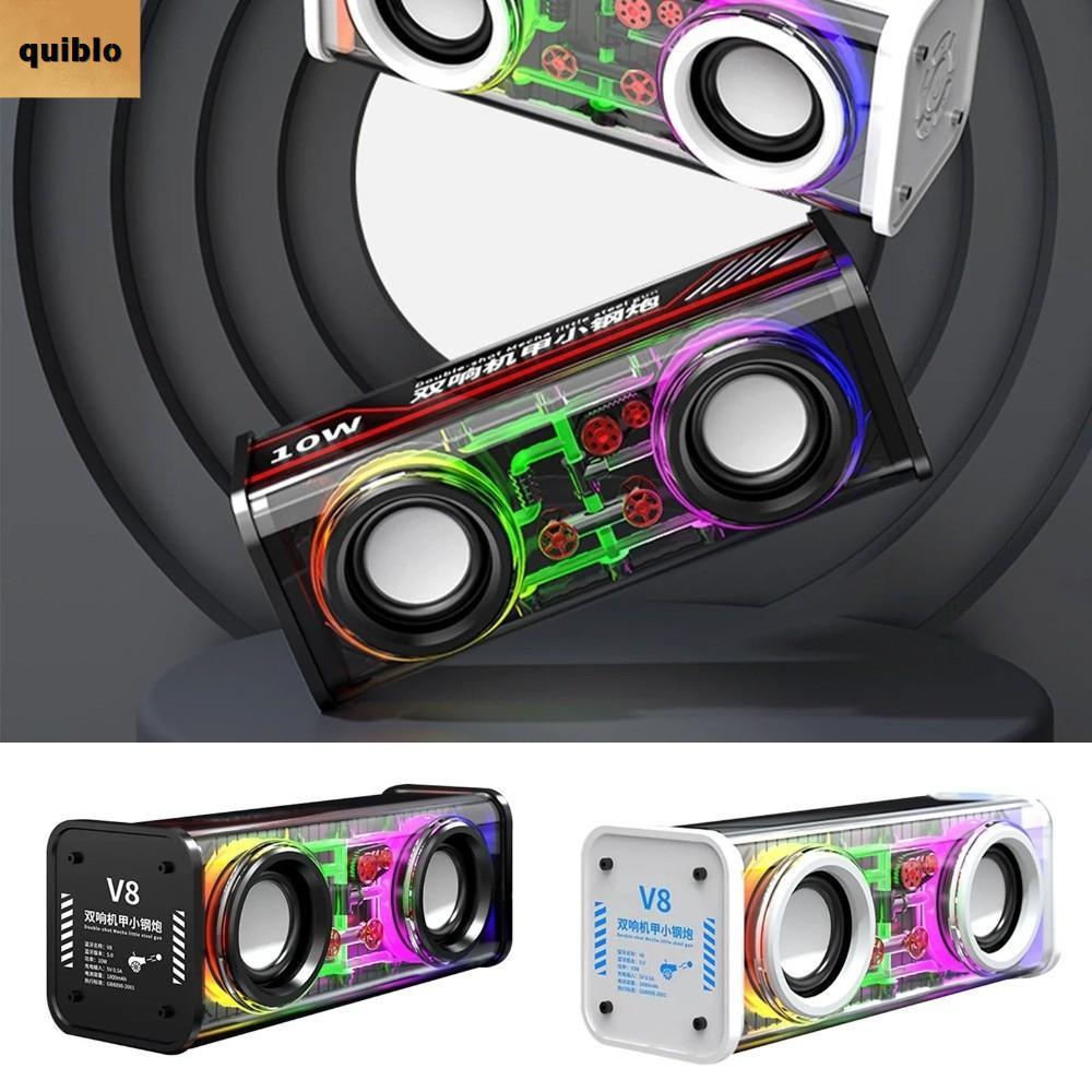 QUIBLO Mecha Speakers, Light Effect Transparent Bluetooth 5.0 Speakers, Mini Size Double Bass Light 
