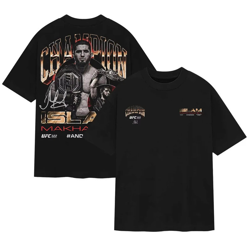 เสื้อยืดผู้หญิงพิมพ์ลายกราฟิก UFC Islam Makhachev ปี 2026 - เนื้อผ้าคอตตอน ระบายเหงื่อได้ดี สวมใส่สบ