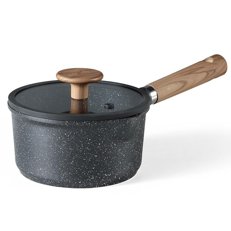 CAROTE Cosy Series Marble-Coated Single Handle Saucepan with Lid - 16cm & 18cm, IH Compatible, PFOA 