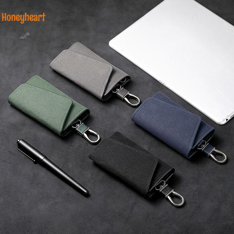 <Honeyheart> พวงกุญแจหนังแท้กระเป๋าผู้ชายผู้หญิง Key Holder Organizer กระเป๋ากุญแจรถ Simple Housekeeper Key Case ของขวัญ Mini Card กระเป๋า Nice