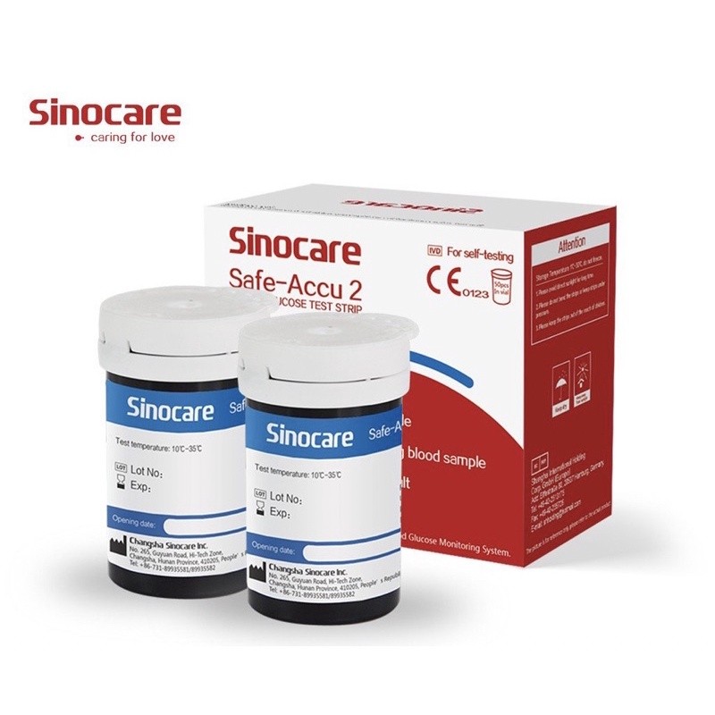 sinocare แผ่นตรวจน้ำตาล safe Accu2 จำนวน 25 แผ่น