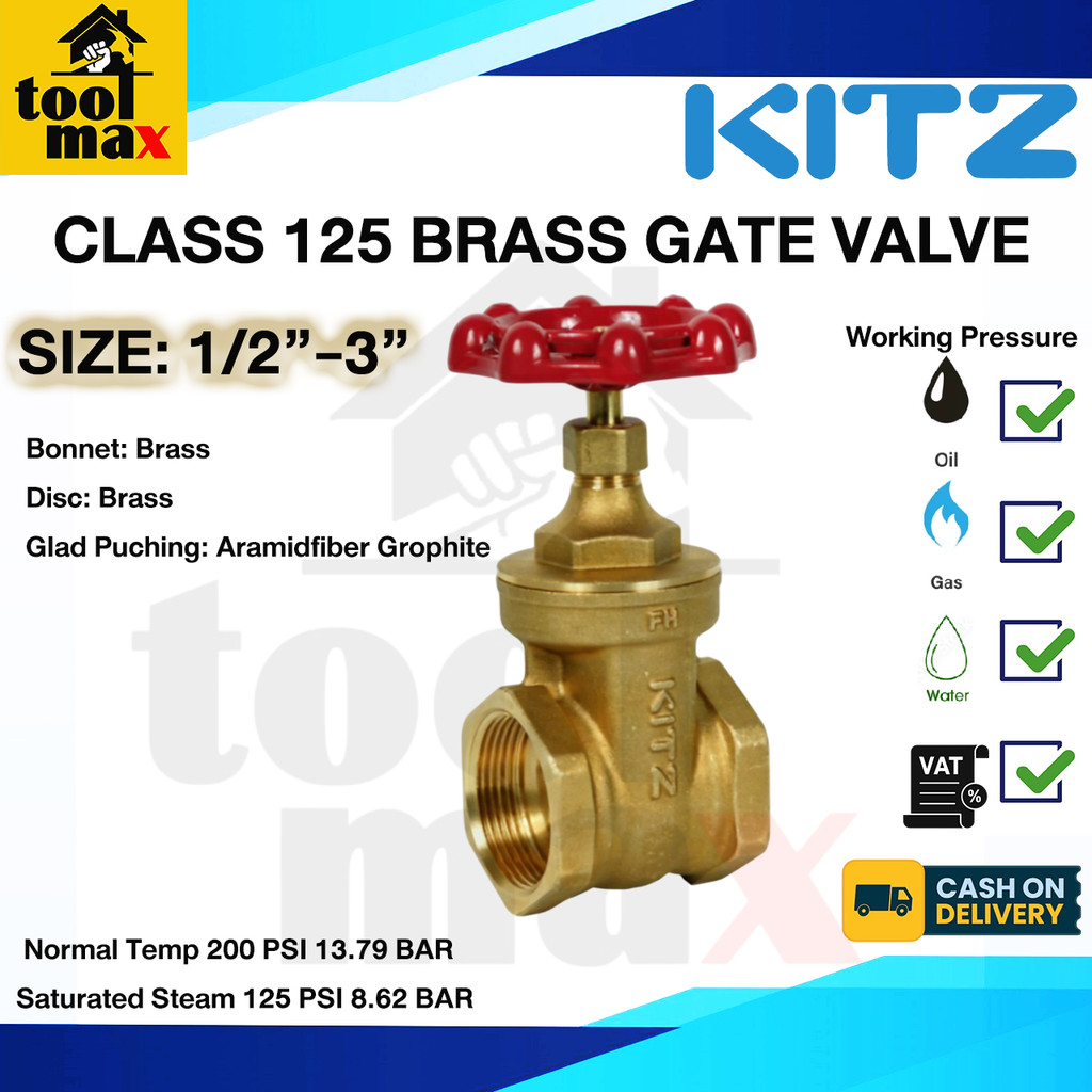 ประตูน้ำทองเหลือง คิตาซาว่า Kitz 1/2นิ้ว ถึง 2นิ้ว Gate Valve  ( 125P FH )