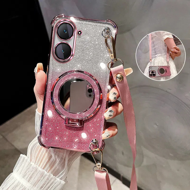 เคสสําหรับ Vivo Y03 Y18 Y18E Y37 สี่มุมกันกระแทกเคสโทรศัพท์ 3D กระจกแต่งหน้าวงเล็บซิลิโคน TPU นุ่มพร