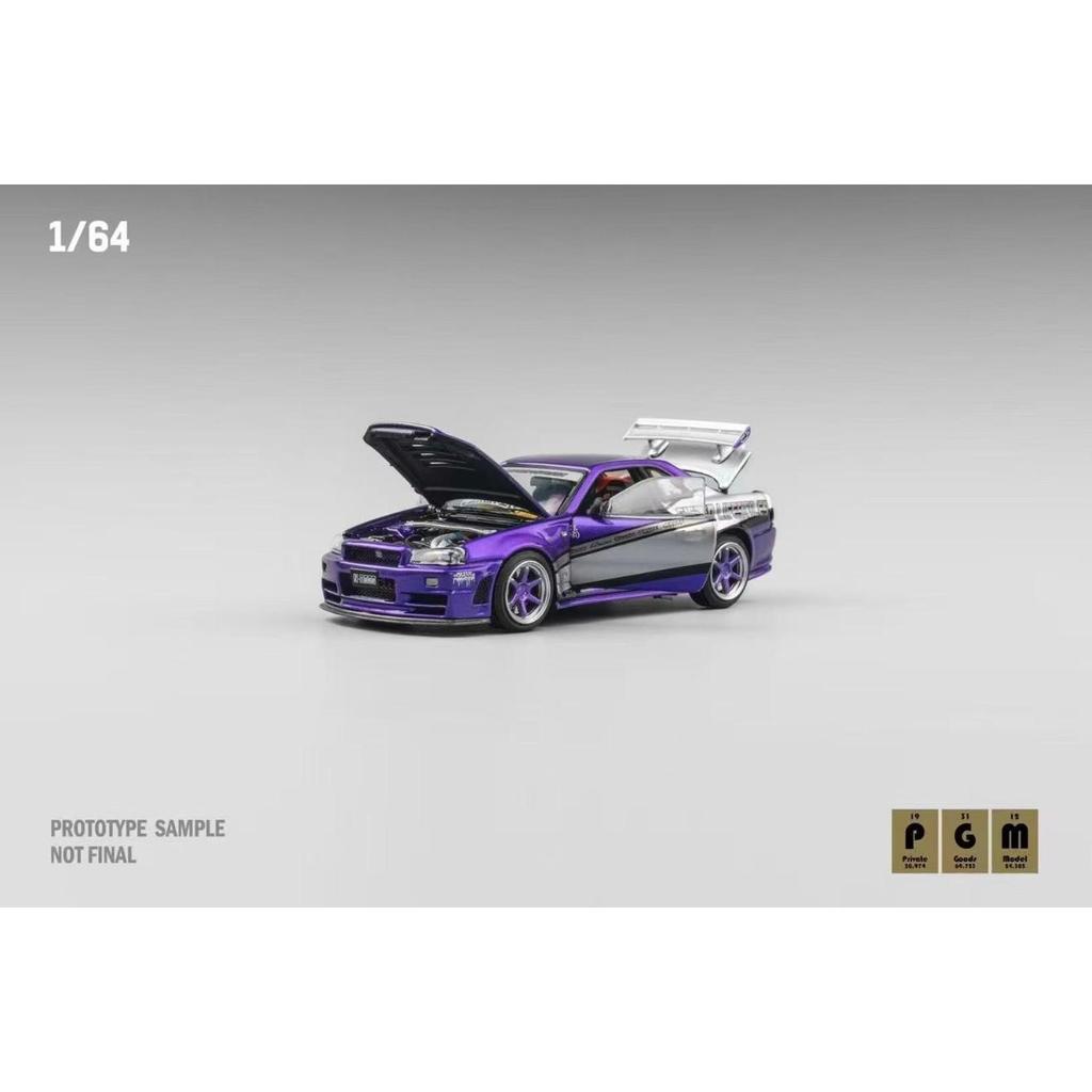 PGM North Exhibition 1: 64 skyline R34 Alloy Full Door Limited Wide Body Car Model ฟรีหมวก PGM