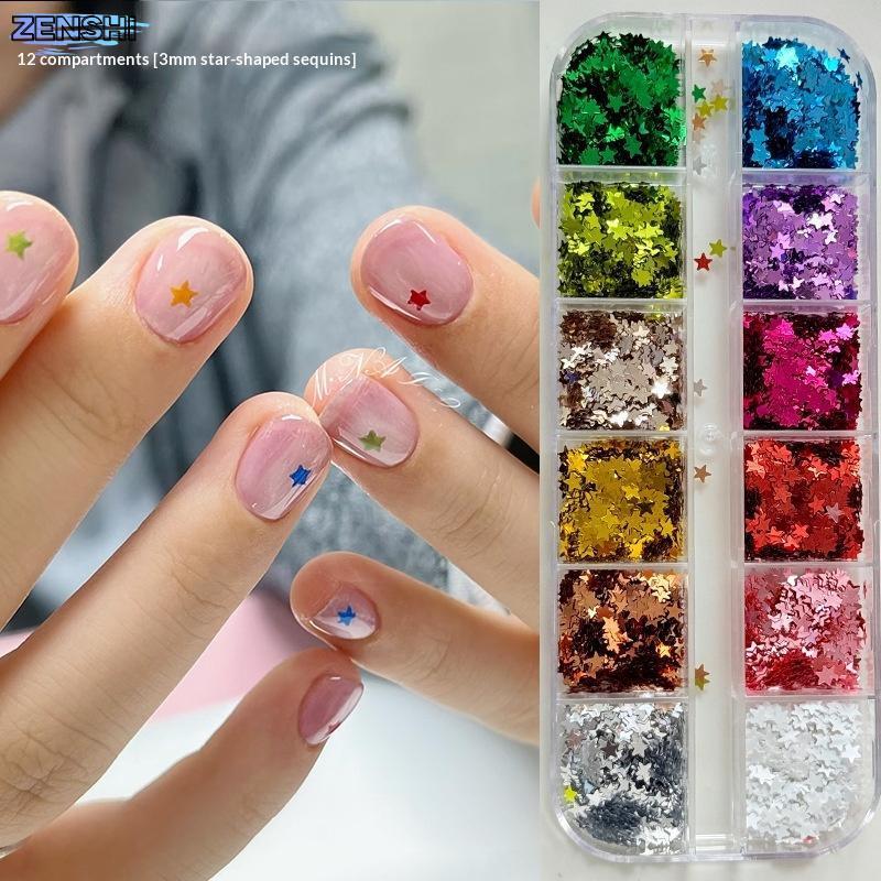 Zenshiaaa เลื่อม Star 12 กริด 3D เล็บ Rivet ตกแต่งสีสัน Sparkle DIY อุปกรณ์แต่งเล็บ