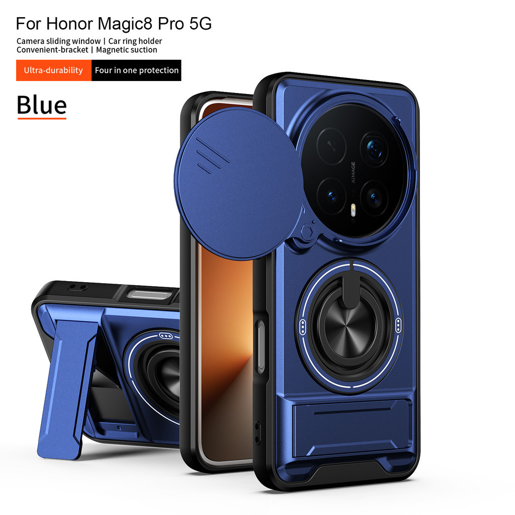 สําหรับ Honor Magic 8 6 Pro/Magic 5 6 7 8 Lite/Honor X9B X9A 9D X50 X60 X70 X9C สมาร์ทหุ้มเกราะ hard shell 360 ° หมุนแหวนแม่เหล็กวงเล็บเลื่อนปกเคสโทรศัพท์ฝาครอบป้องกัน