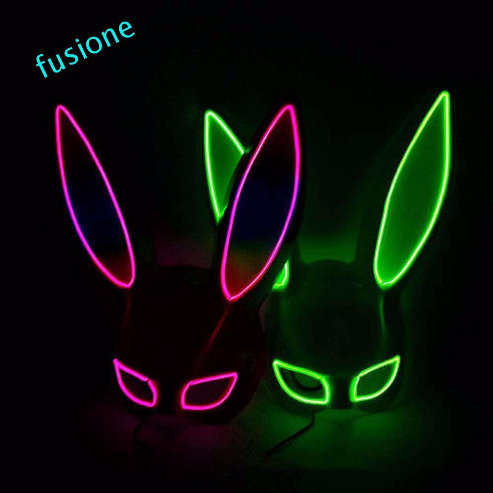 FUSIONEDGE หน้ากากคอสเพลย์ Kitsune หน้ากากฮาโลวีนกระต่ายหน้ากากไฟ LED คอสเพลย์หน้ากากไฟ LED