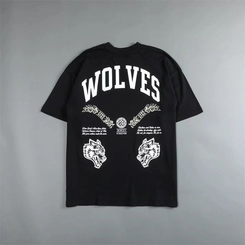 DARCSPORT American Retro Wolf Head Print เสื้อยืดแขนสั้นสำหรับคู่รัก สไตล์ STREET WEAR และฟิตเนส