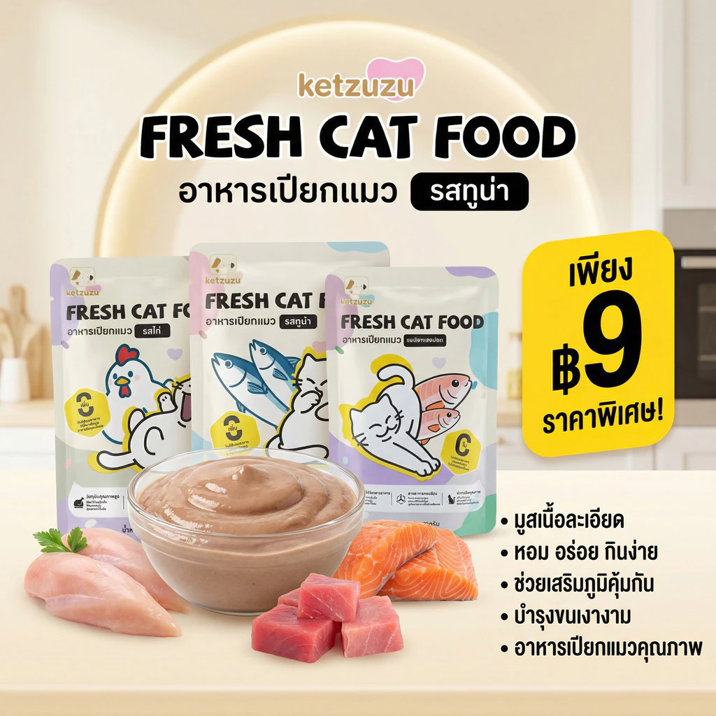Ketzuzu 😻 อาหารเปียกแมว สูตรลับความอร่อย 70g เนื้อแน่นเต็มซอง สารอาหารครบ 5 หมู่