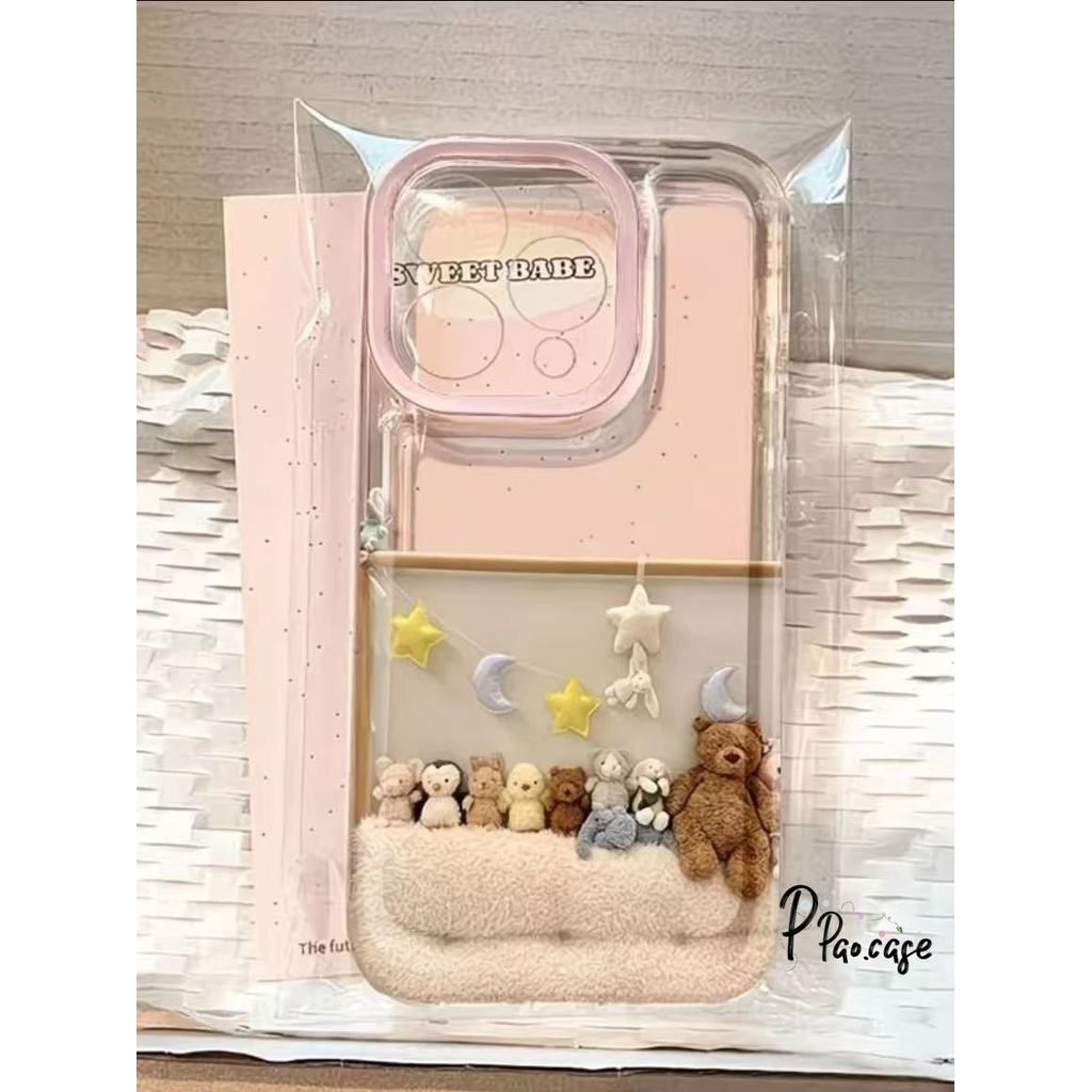 เคสใสลายหมีขนนุ่มดาว น่ารัก สำหรับIPhone 17 15 Air 11 16 13 12 14 Pro Max X XR XS 16 15 7 Plus SE