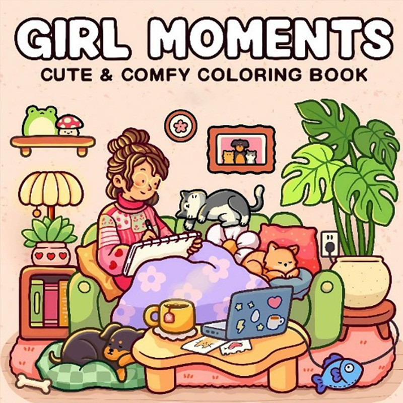 สมุดระบายสี Girl Moments หนังสือภาพวาดกราฟฟิตีเพื่อการศึกษา Doodles Book ผู้ใหญ่และวัยรุ่น