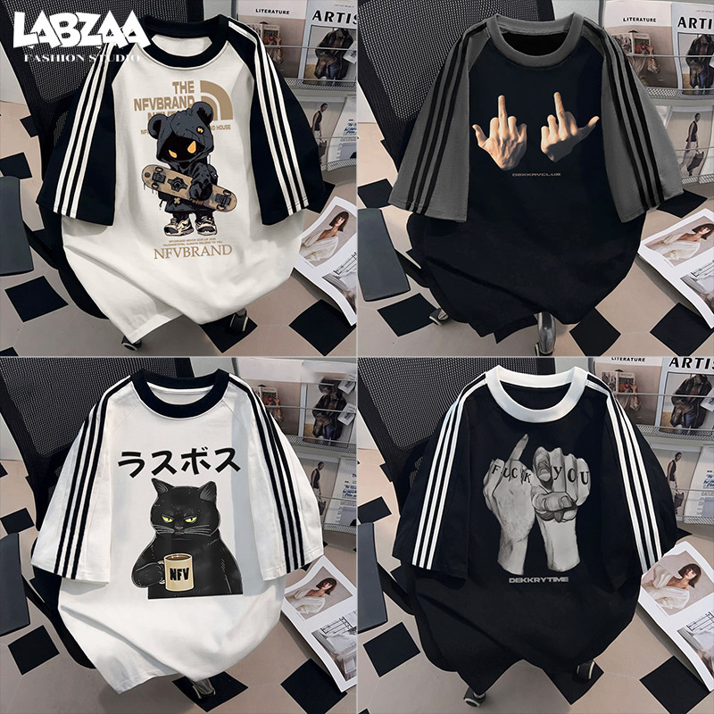 【จัดส่งจากกรุงเทพฯ】LABZAA ใหม่ล่าสุด✨เสื้อยืดลายสร้อยคอ คอกลมแขนสั้น ทรงหลวม แมทช์ง่าย YG612