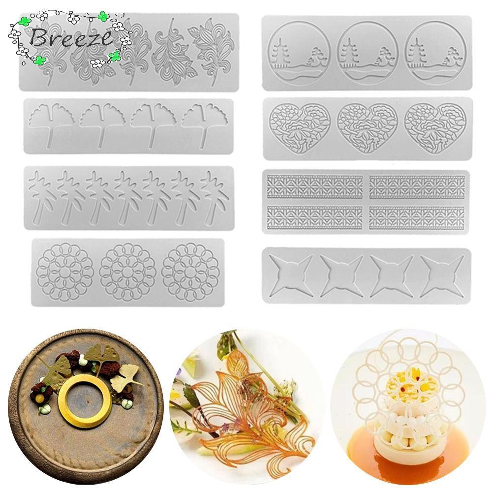 BREEZE ออกจากเค้กลูกไม้แม่พิมพ์เค้กตกแต่งช็อคโกแลตลายฉลุ Bakeware Leaf Lace Mat