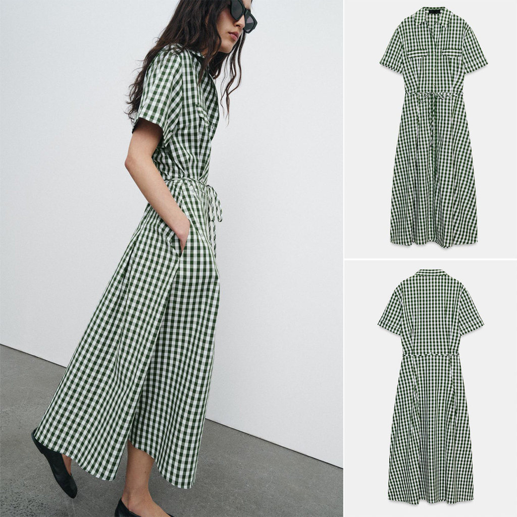 ZARA ฤดูใบไม้ผลิผลิตภัณฑ์ใหม่เสื้อผ้าผู้หญิง Bow Lace-Up Lapel คอวีแขนสั้นชุดตรวจสอบขนาดเล็ก 2507041