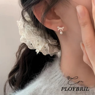 PLOYBRIL COD❤️S925ชุดต่างหูสตั๊ดโบว์มุกละเอียดอ่อนสไตล์เกาหลีแฟชั่นระดับไฮเอนด์เครื่องประดับผู้หญิง E048