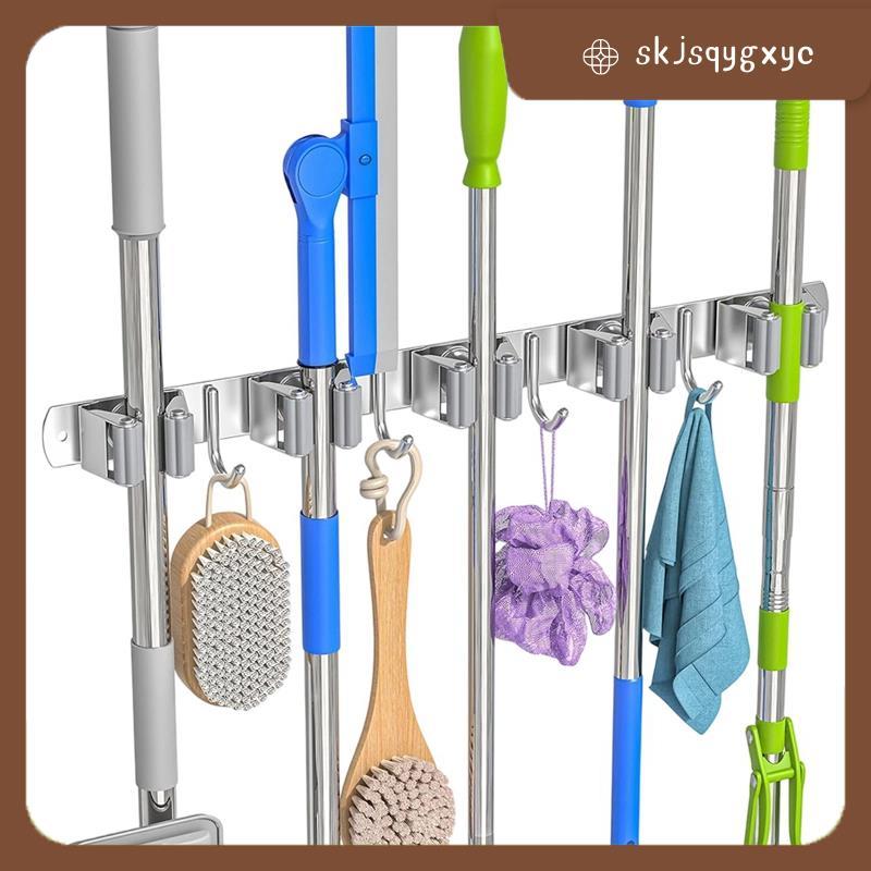 skjsqygxycBroom Holder Wall Mount, Wall Hooks Stainless Steel, Mop and Broom Organizer, Broom Hanger