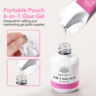 【Local】BORN PRETTY 15g 6 IN 1 Super Top Coat Base Gel No Wipe Top Coat Refilled Package Glossy Long lasting Top Coat Functional Gel Nail Supplies