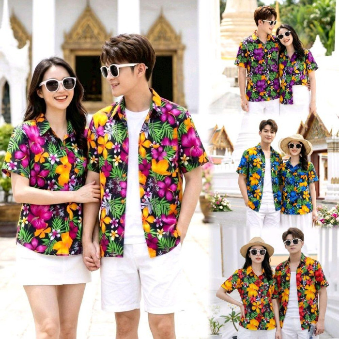 024 เสื้อเชิ้ตลายดอกผ้าคอตตอน100% สีไม่ตก ผ้าไม่หด ลายคมชัด มีไซส์หญิงชาย S-5XL งานไทย ส่งจากไทย**1ตัว**
