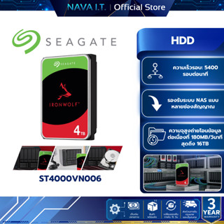 SEAGATE ST4000VN006 HDD(ฮาร์ดดิสก์แนส)IRONWOLF 4TB  5400RPM …