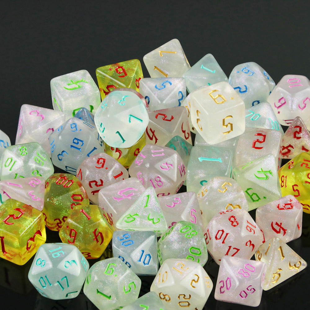 7 ชิ้น DND ลูกเต๋า D4-D20 ลูกเต๋า Polyhedral พร้อม Glitter Effect สําหรับเกมกระดานบทบาทเล่นเกม