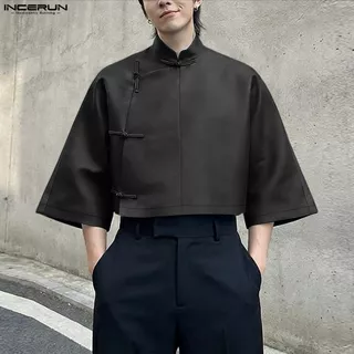 เสื้อผู้ชายสไตล์เกาหลี แบบคลาสสิก แขน3/4 ปุ่มกบ ทรงพอดีตัว