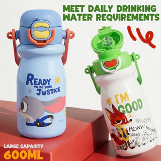 Disney x HoneyLion กระติกน้ํา 316L เกรดการแพทย์ 600ml ดื่มได้ 3 แบบ ไร้สาร BPA เก็บความเย็น/ร้อนดีเยี่ยม พร้อมสายสะพาย
