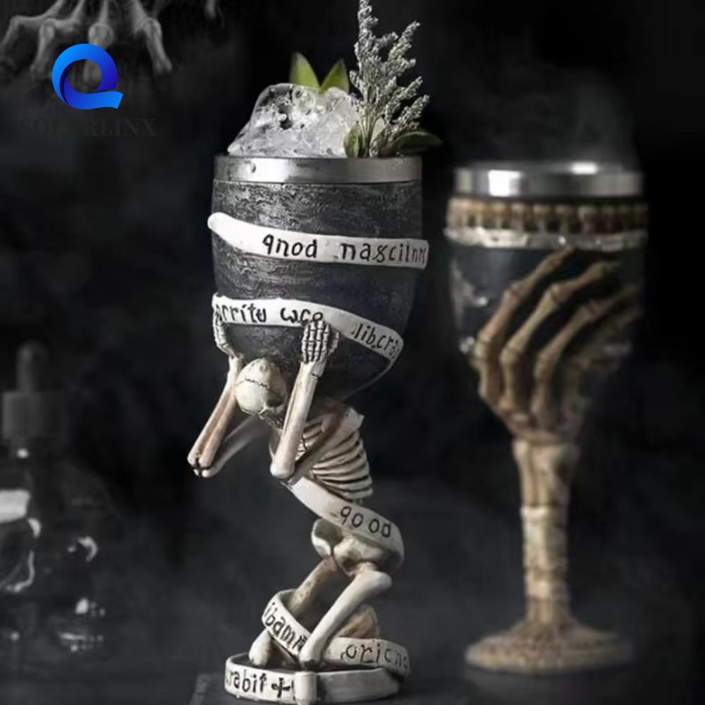 SOLARLINX ถ้วยโกธิค, Retro Punk ไวกิ้งมังกรดื่มแก้ว, Drinkware Skeleton สแตนเลส Skull Goblet ของขวัญฮาโลวีน