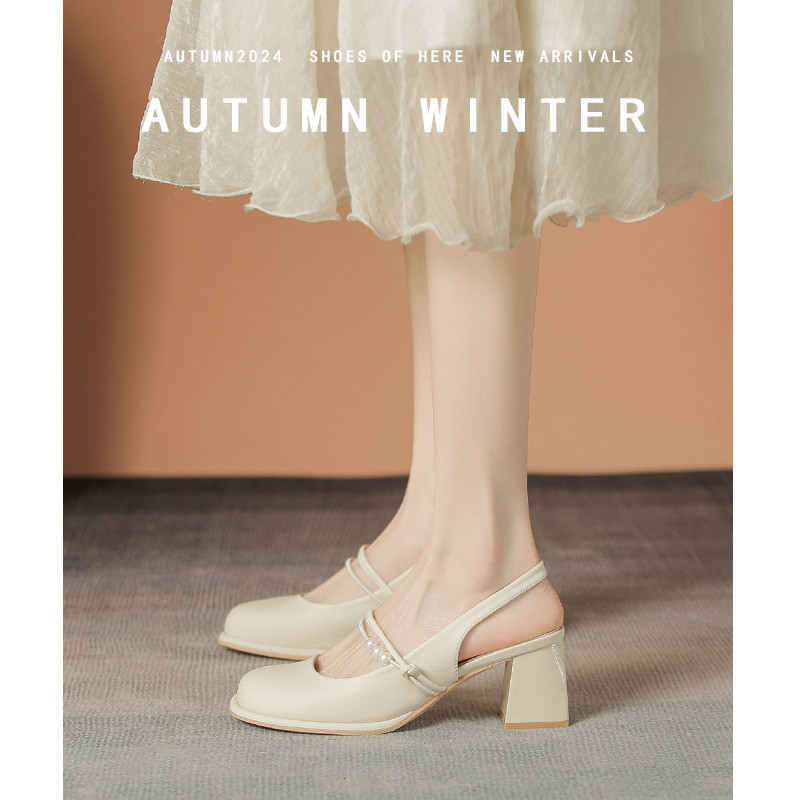 Gomini Baotou รองเท้าแตะสไตล์Mary Janeแบบฝรั่งเศสสำหรับผู้หญิง ส้นแบนและหนา